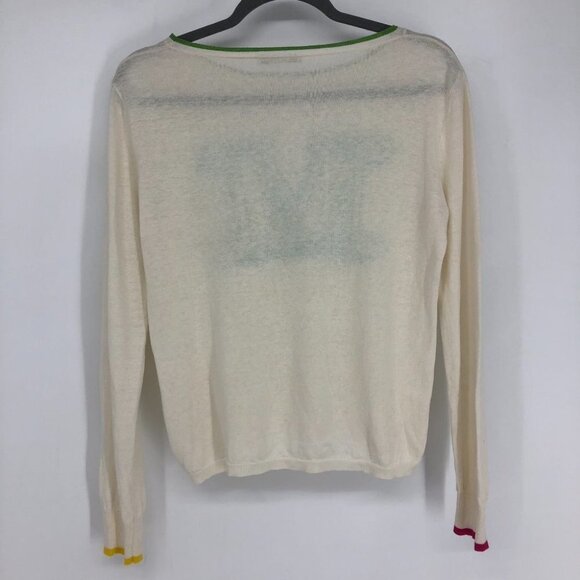 MaxMara Offwhite Long Sleeve Boat Neck  Sweater w Monogram "M" multicolor hems - Picture 4 of 12